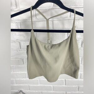 Glyder Ribbed Y-Back Crop Tank Top Medium Sage Green Nylon Blend Athleisure